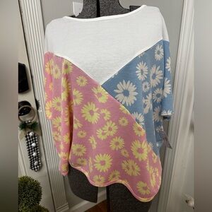 Women’s Entro Dolman Sleeve Boxy Daisy Floral Knit Top size Large NWT